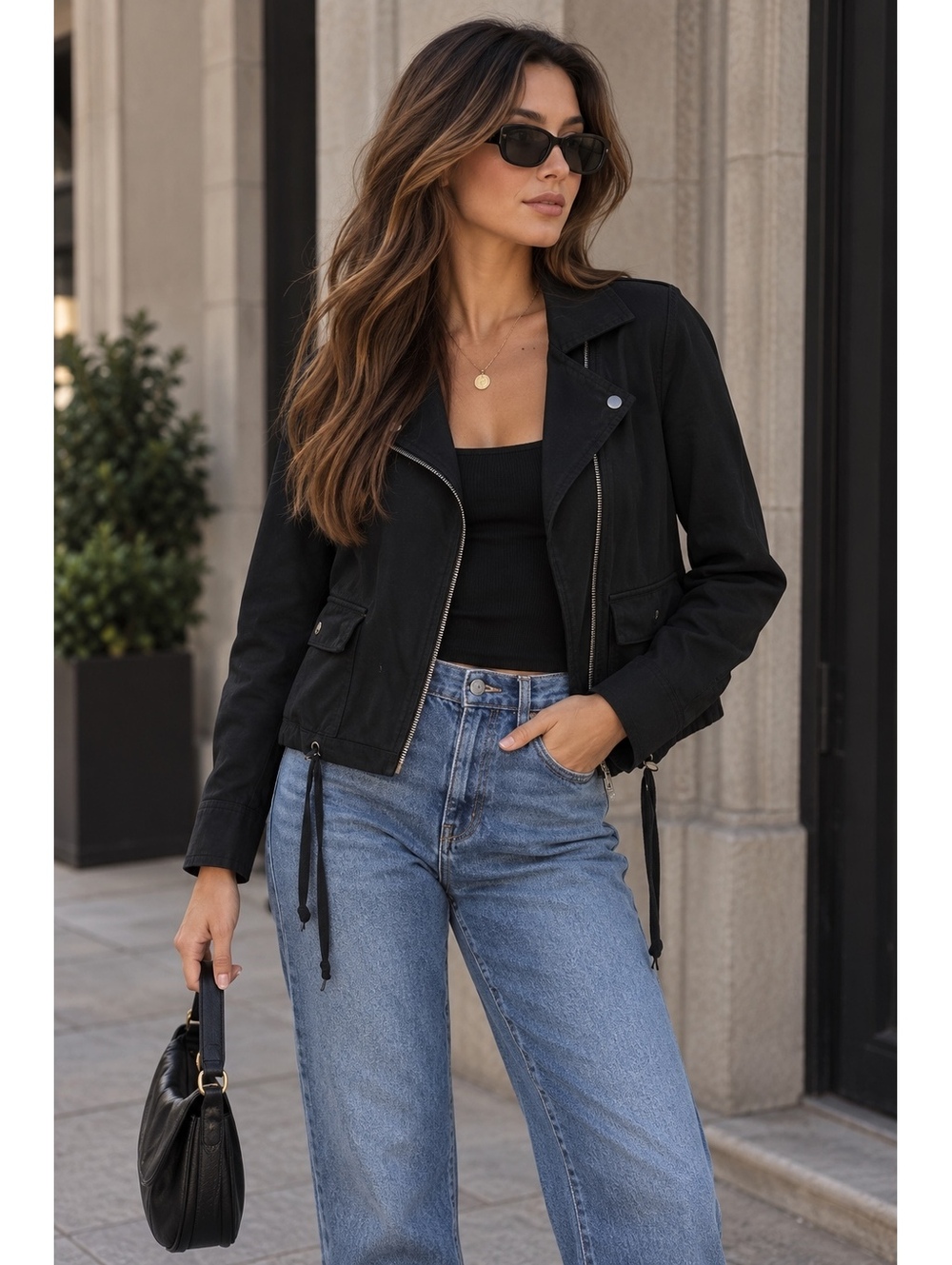 Marrakech by Anthropology Black Lyocell Moto Jacket Size Small